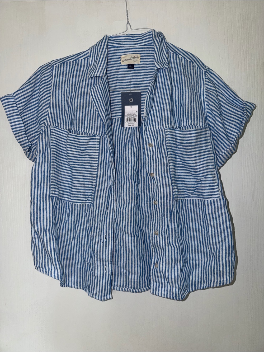 Casual Blue & White Striped Button-Up Shirt NWT